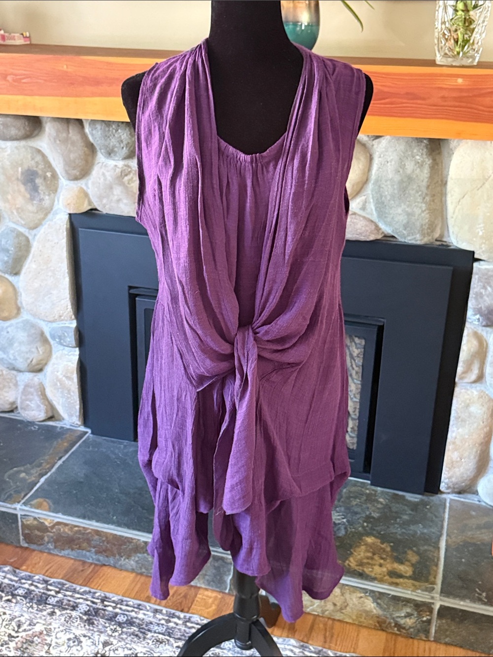 Purple Sleeveless Gauzy Tie-Front Dress/Tunic (46 = XL)